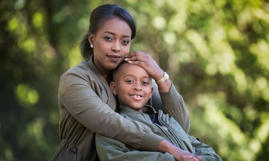 Arielle Kayabaga with son