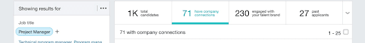 A screenshot of the results seen by a LinkedIn recruiter including users open to opportunities