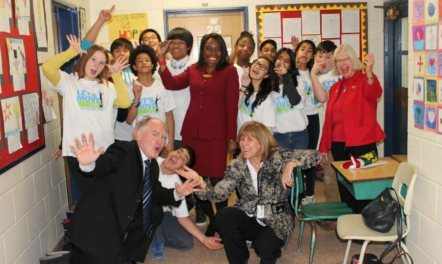 Mitzie Hunter at a school in Ontario