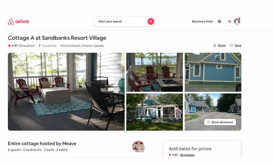 Black owned Air bnb in Sandbanks Village Resort Ontario