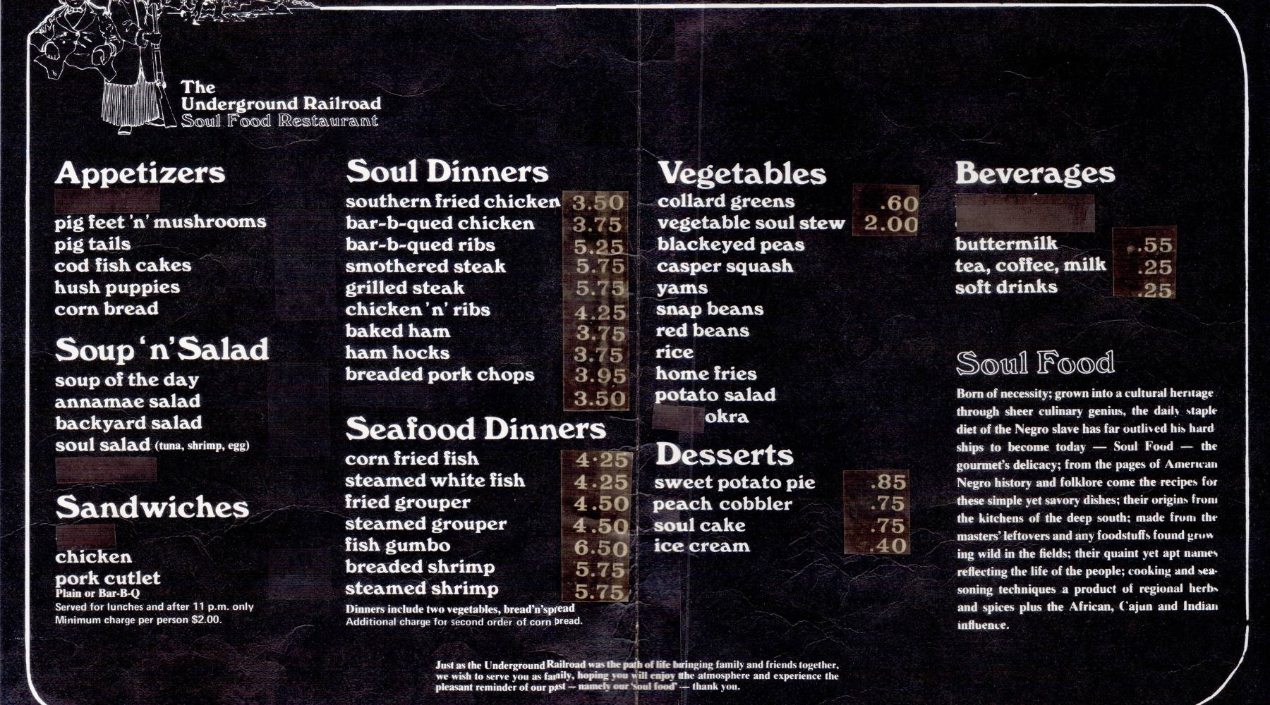 231103 Menu of The Underground Railroad Restaurant Toronto 1800x1000px