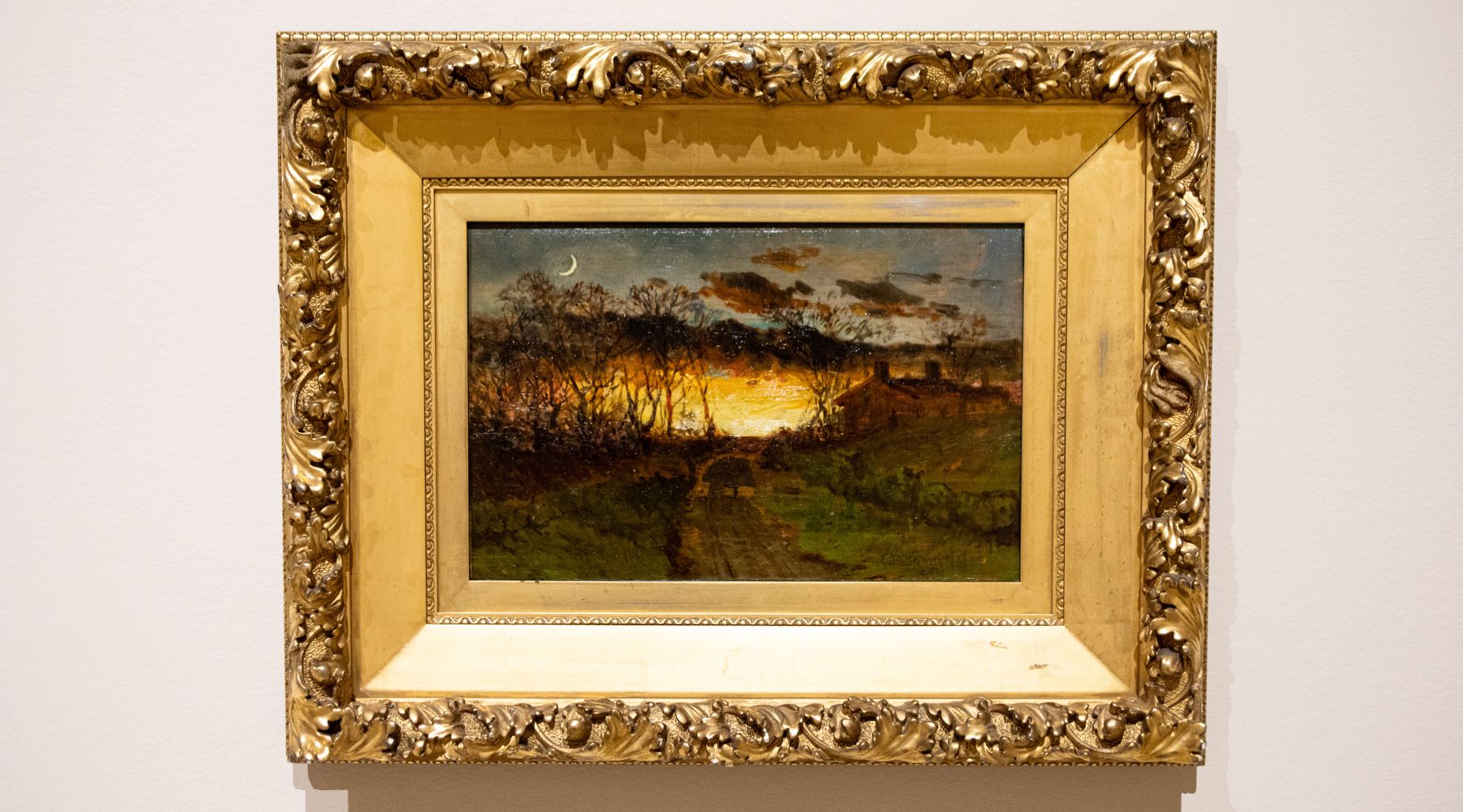 250213 Edward Bannister Untitled sunset with quarter moon and farmhouse