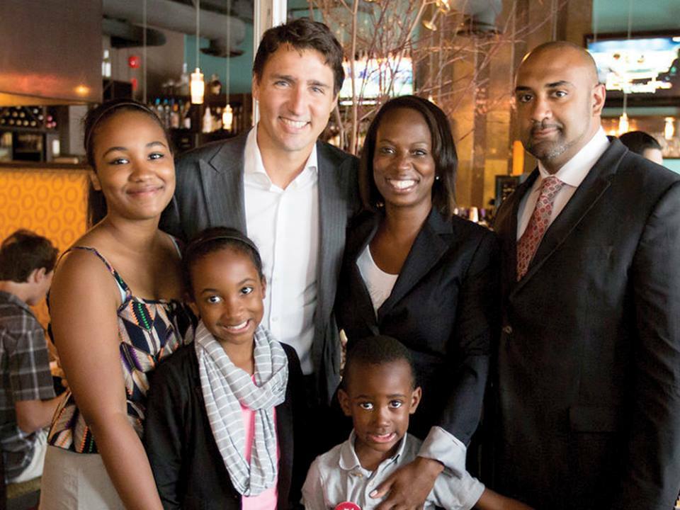 celina r. caesar-chavannes and family with Prime Minister Justin Trudeau
