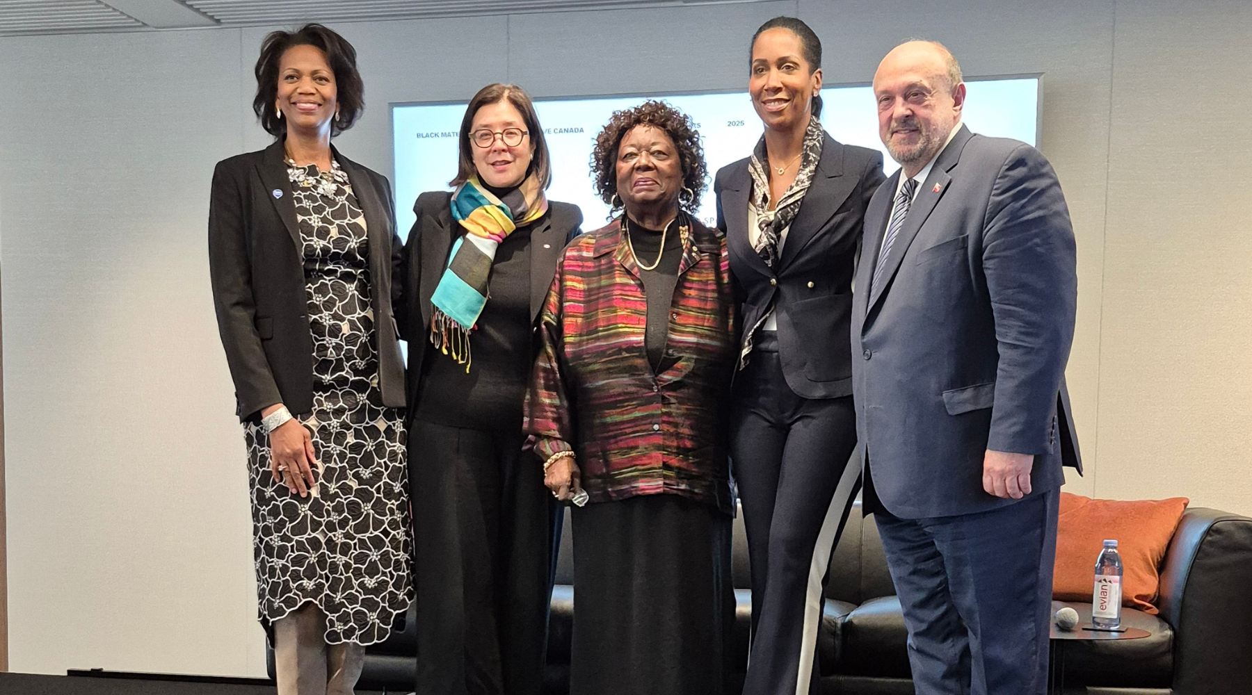 The Fireside Chat at Toronto Black Maternal Health Week L-R: Jennifer Bernard, Dr. Eileen de Villa, Jean Augustine, CBE, Dr. Marjorie Dixon, MPP Michael Tibollo.