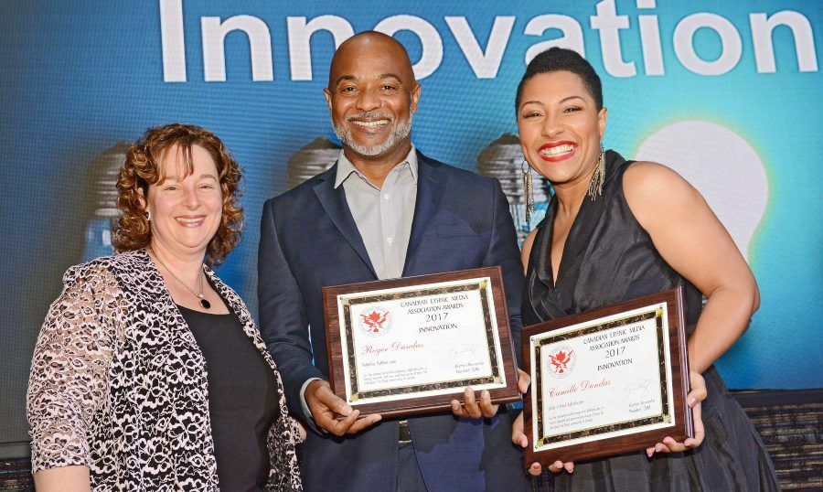 ByBlacks.com receiving Innovation Award at 2017 CEMA gala