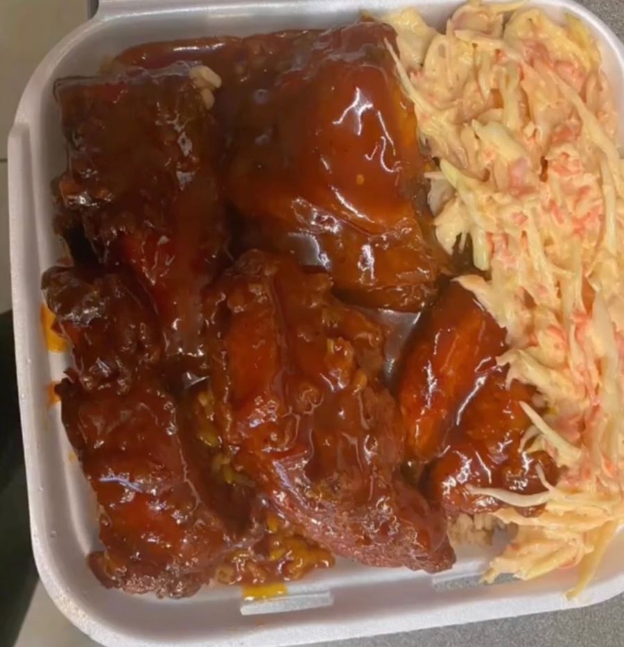 BBQ fried chicken with a side of cole slaw