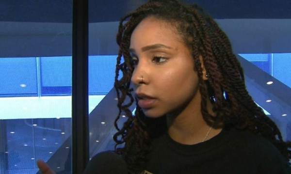 Yusra Khogali being interviewed on CP24 during the BLM protest.