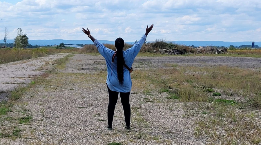 Angelina Williams stands on the land she purchased in Clearview, ON