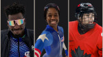 Stevenson Savart, cross country skiier from Haiti, Erin Jackson, speed skater from the United Staes and Sarah Nurse, hockey player from Canada
