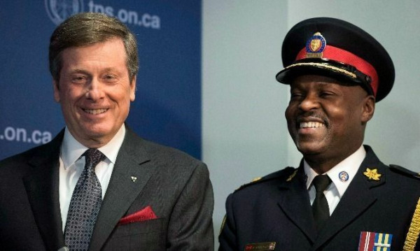 Toronto Mayor John Tory with recently appointed Police Chief Mark Saunders